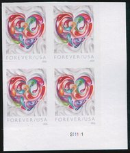 5036i Forever Quilled Paper Heart Imperf Plate Block 5036ipb